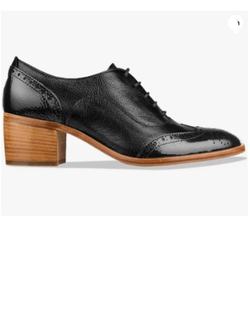 FOWT Black Women's Perforated Lace-Up Oxfords Almond Toe Mid Chunky Heel Brogues